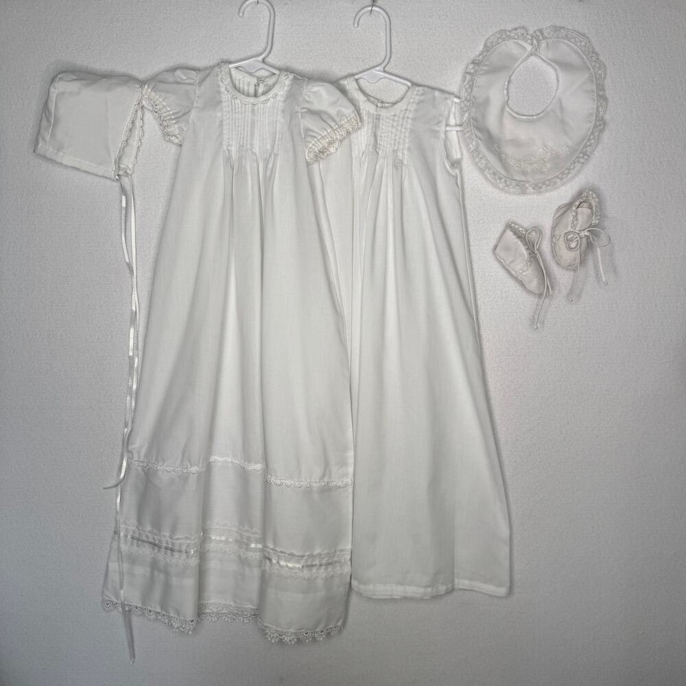Vintage 1960s Handmade Christening Gown 5 Pc Set Feltman Bros Baby 0-12 Months